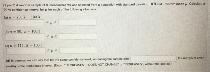 Solved (1 point) A random sample of n measurements was | Chegg.com