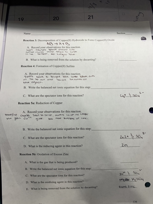 Solved 20 hopni Name Reaction 3 of Copper II)