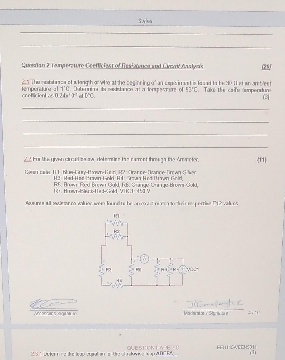 Solved Styles Question 2 Temperature Coefficient of | Chegg.com