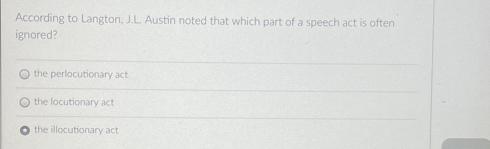 Solved According to Langton, J.L. ﻿Austin noted that which | Chegg.com