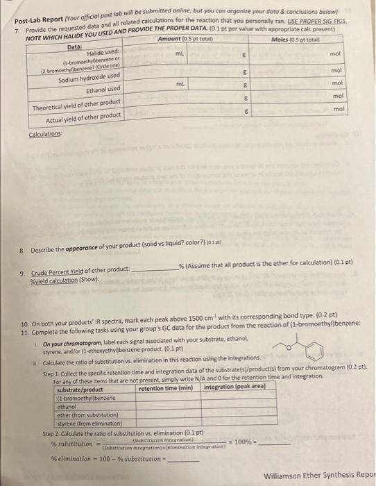Post-Lab Report (Your official post lab will be | Chegg.com
