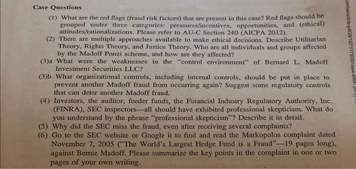 Case Questions (1) What are the red fags (fraud risk | Chegg.com
