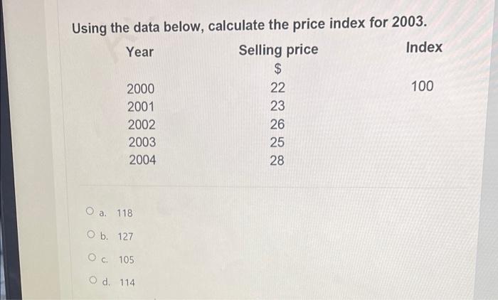 Solved Using the data below, calculate the price index for | Chegg.com