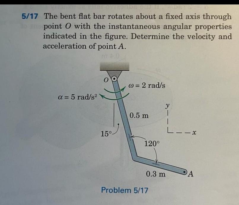 Solved 159 5/17 The bent flat bar rotates about a fixed axis | Chegg.com
