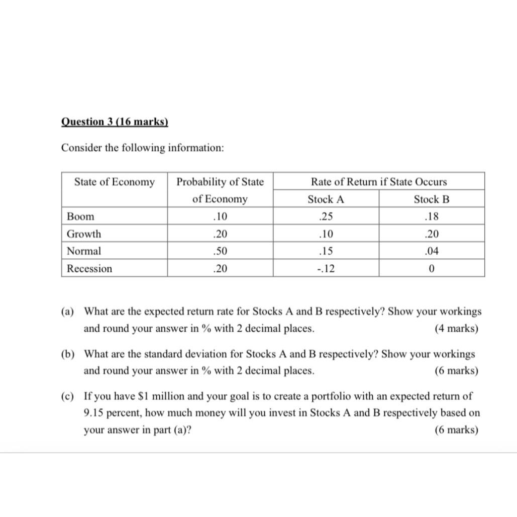 Solved Question 3 (16 ﻿marks)Consider The Following | Chegg.com