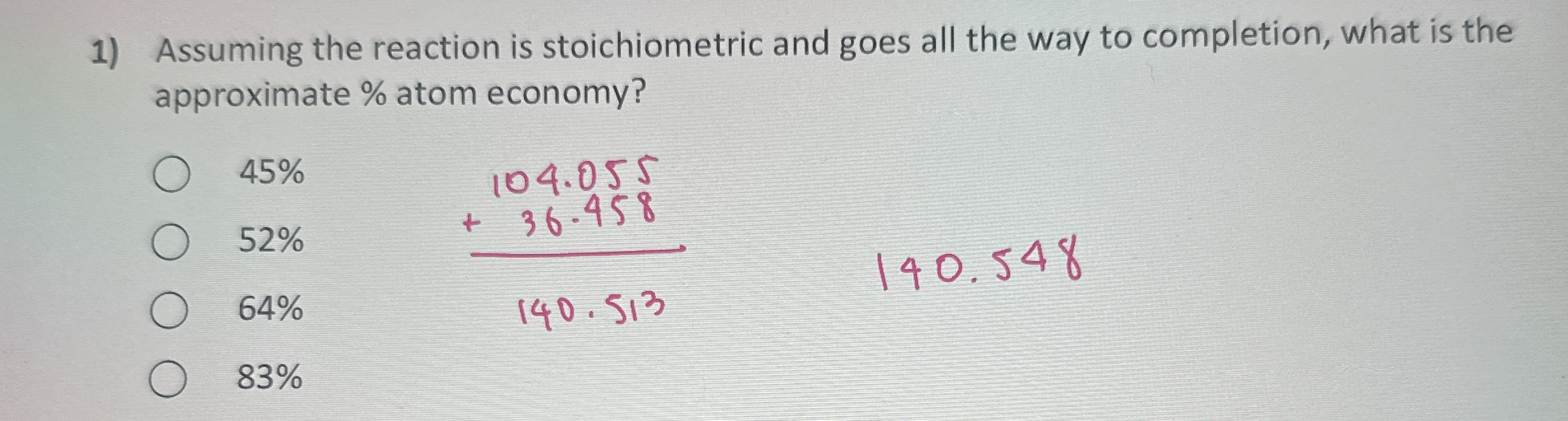 Solved Assuming the reaction is stoichiometric and goes all | Chegg.com