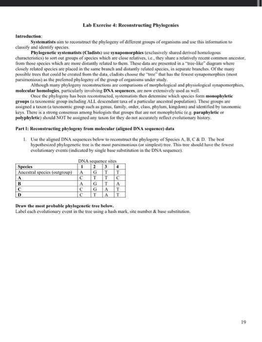 Solved Lab Exercise 4: Reconstructing Phylogenics | Chegg.com