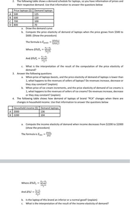 Solved 2. The following table shows a demand schedule for | Chegg.com