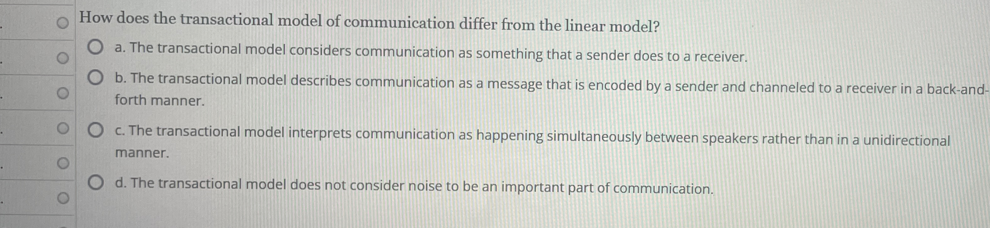 Solved How does the transactional model of communication | Chegg.com