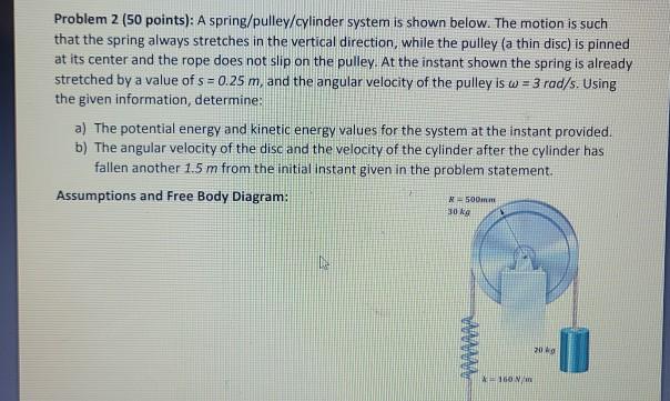 Solved Problem 2 (50 points): A spring/pulley/cylinder | Chegg.com