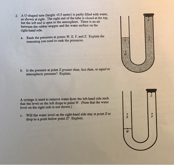 Solved 2 A U Shaped Tube Height 0 5 Meter Is Partly F Chegg Com