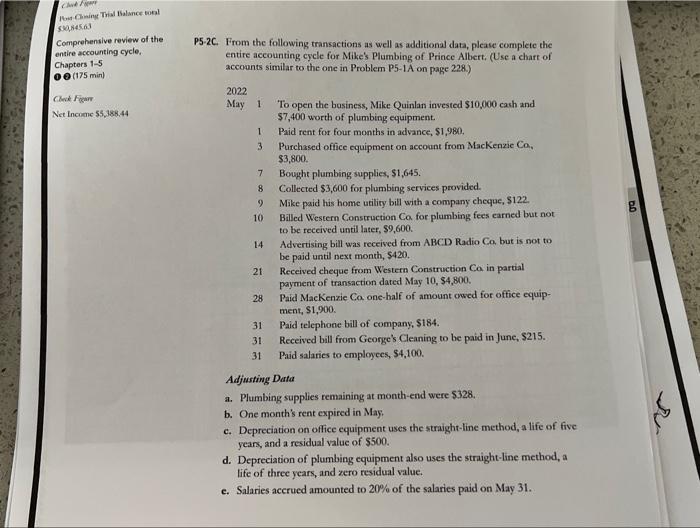 Solved Comprehensive review of the P5.2C. From the following | Chegg.com