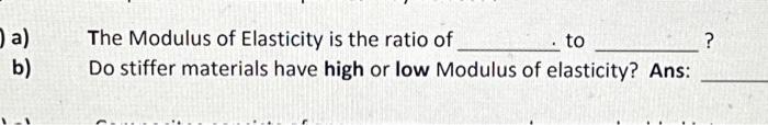 Solved A) The Modulus Of Elasticity Is The Ratio Of To ? B) | Chegg.com