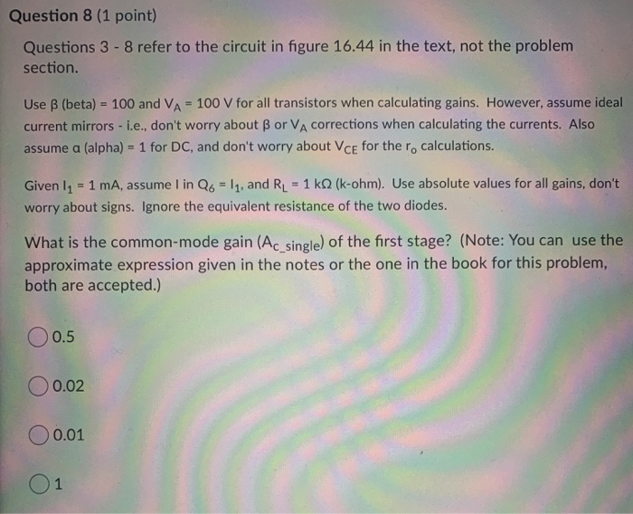 Solved Question 8 1 Point Questions 3 8 Refer To The Chegg Com