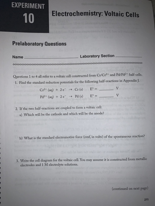 Solved EXPERIMENT 10 Electrochemistry: Voltaic Cells | Chegg.com