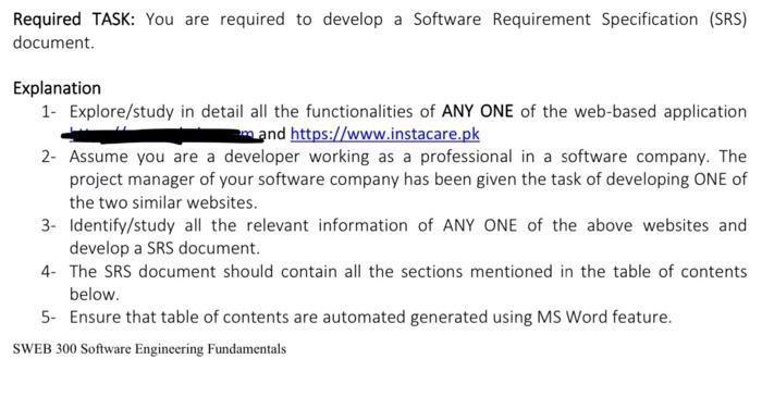 Solved Required TASK: You are required to develop a Software | Chegg.com