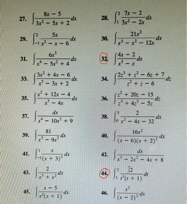 Solved 27. ∫3x2−5x+28x−5dx 28. ∫123x2−2x7x−2dx 29. | Chegg.com