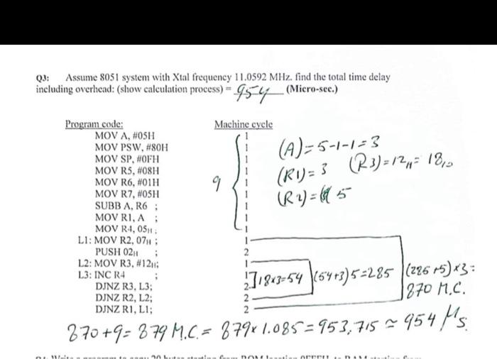 Solved Q3 Assume 8051 system with Xtal frequency