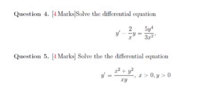 Solved Question 4. [4 Marks]Solve the differential equation | Chegg.com