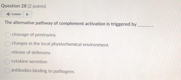 Solved The alternative pathway of complement activation is | Chegg.com