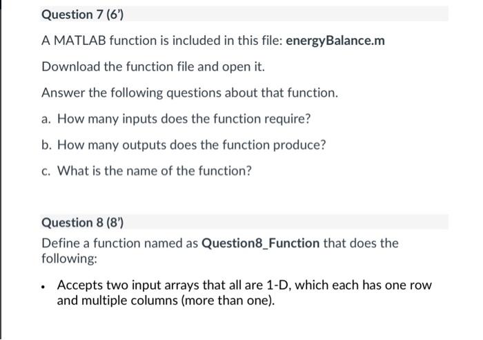 Solved A MATLAB function is included in this file: | Chegg.com