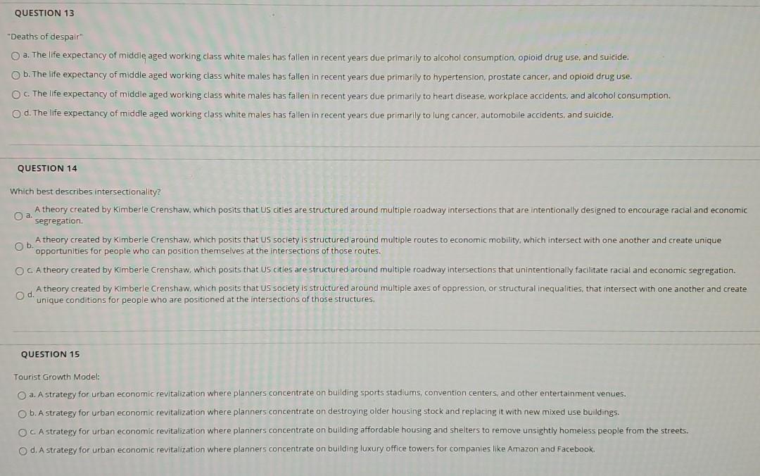 Solved QUESTION 13 "Deaths Of Despair A. The Life Expectancy | Chegg.com