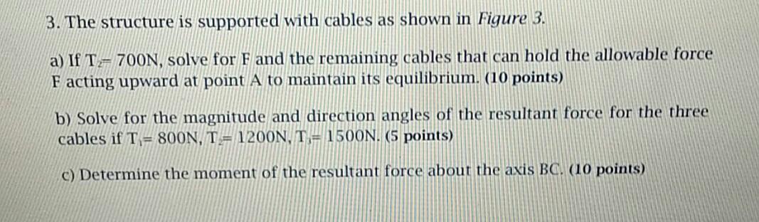 Solved 3. The structure is supported with cables as shown in | Chegg.com