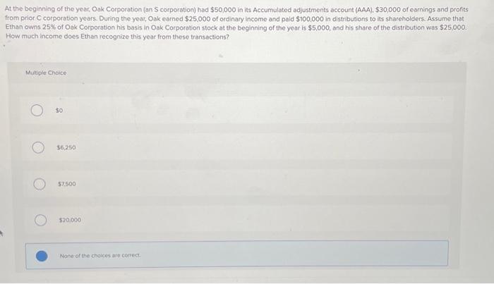 Solved At the beginning of the year, Oak Corporation (an S | Chegg.com