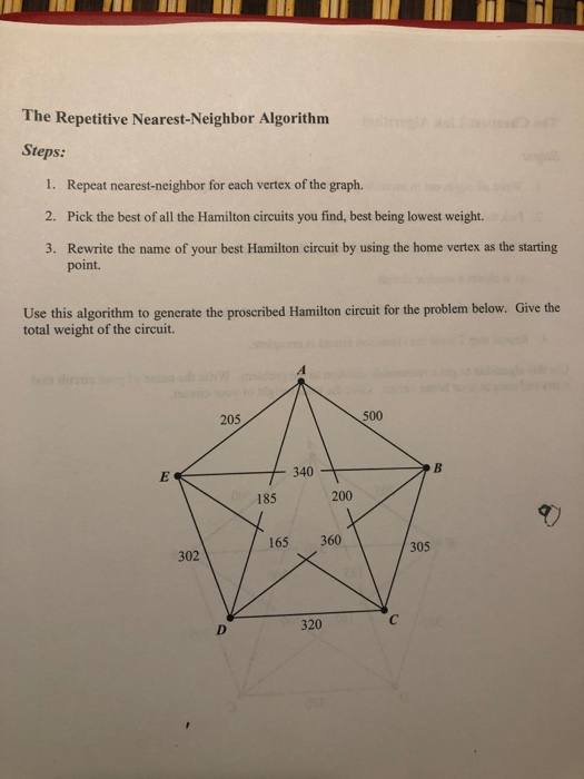 Solved The Repetitive Nearest-Neighbor Algorithm Steps: 1. | Chegg.com