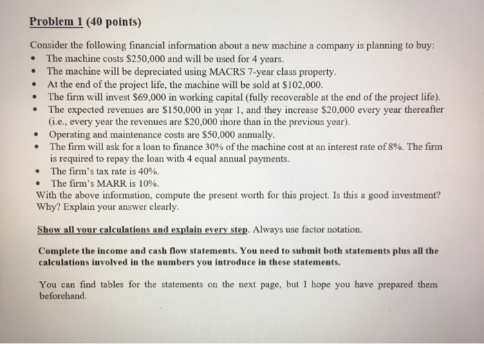 Solved Problem 1 (40 points) Consider the following | Chegg.com
