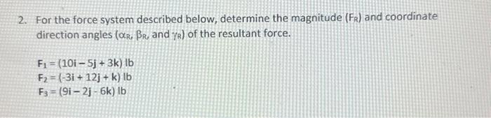 Solved 2. For The Force System Described Below, Determine | Chegg.com