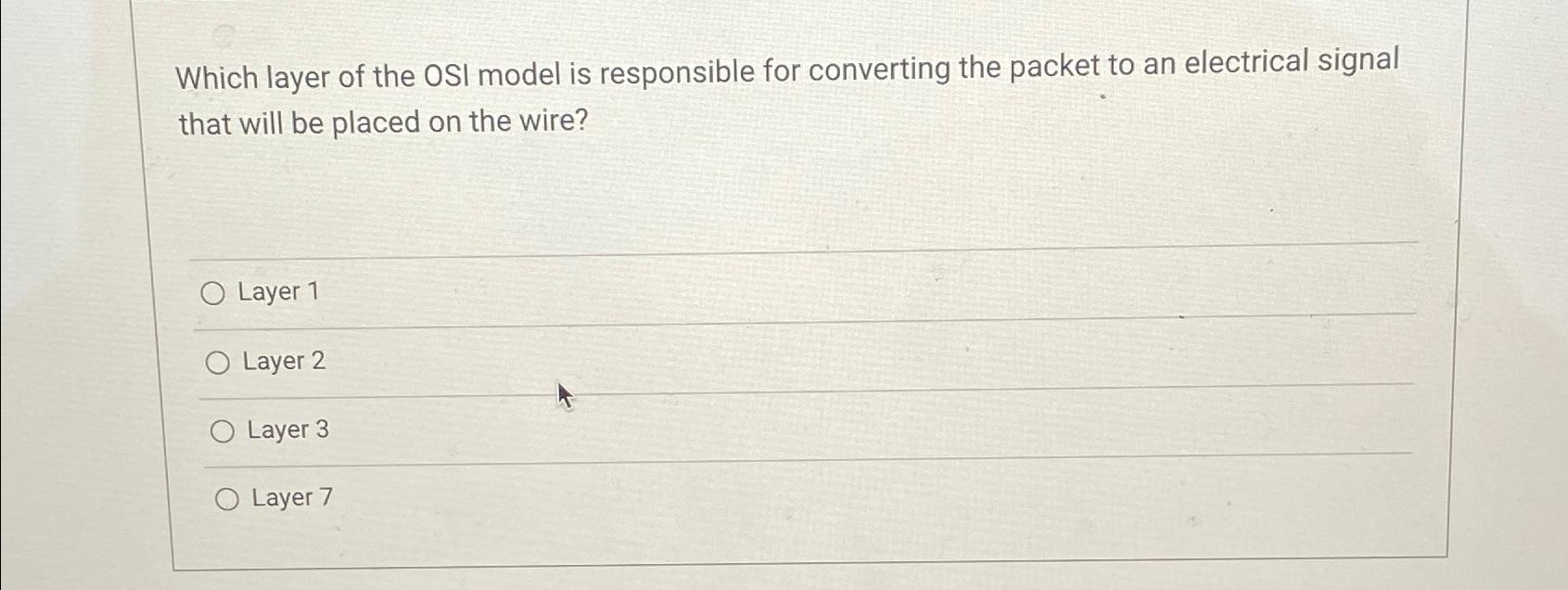 Solved Which layer of the OSI model is responsible for | Chegg.com