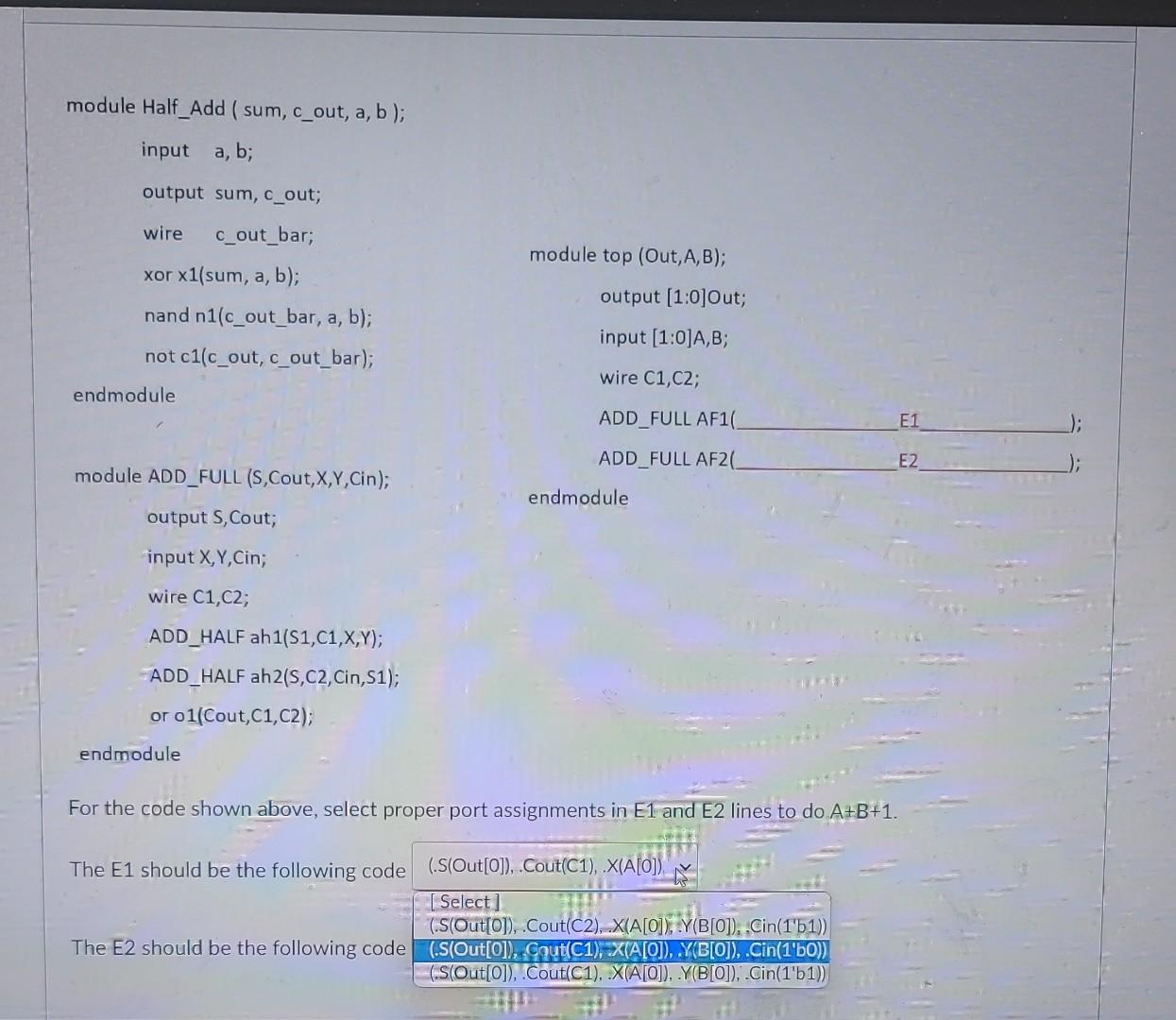Solved For the code shown above, select proper port | Chegg.com