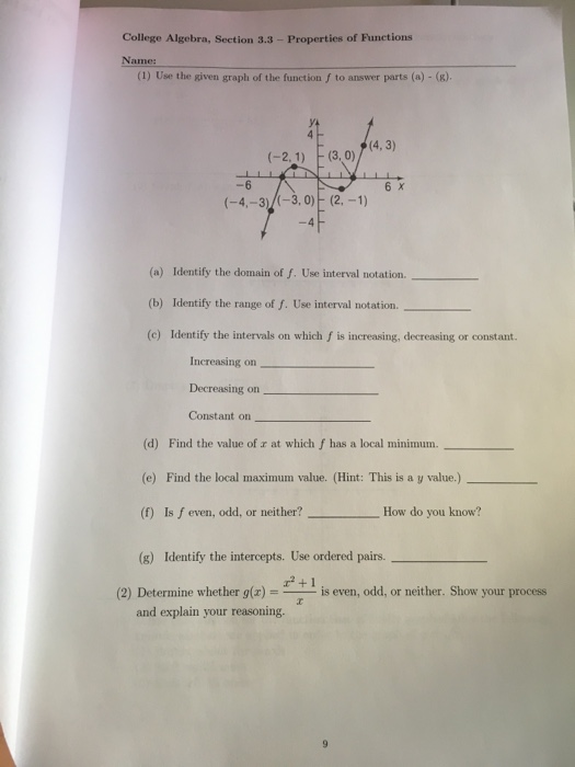 Solved College Algebra, Section 3.3 - Properties of | Chegg.com