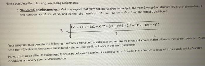 Solved Please complete the following two coding assignments: | Chegg.com
