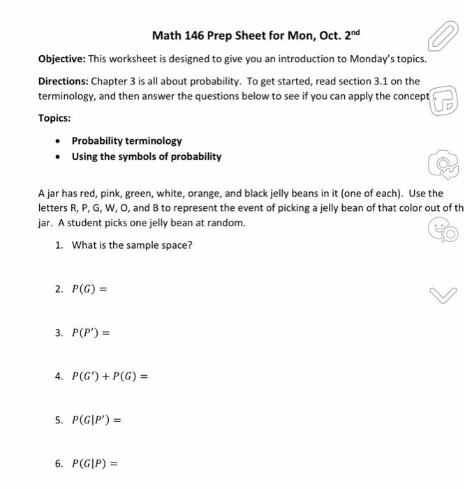 Solved Math 146 Prep Sheet for Mon, Oct. 2nd Objective: | Chegg.com