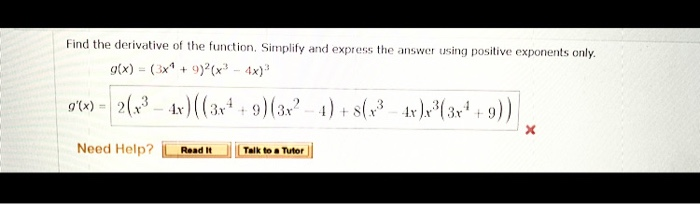 Solved Find the derivative of the function. Simplify and | Chegg.com