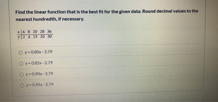 Solved Find the linear function that is the best fit for the | Chegg.com