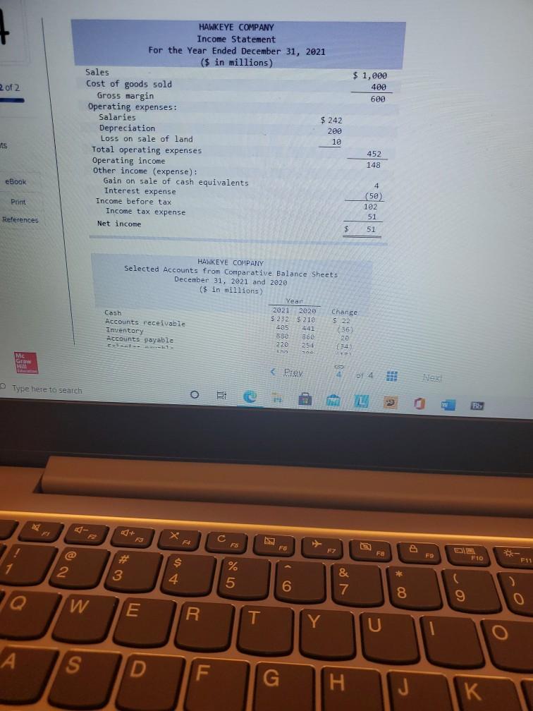 Solved 2 of 2 HAWKEYE COMPANY Statement For the Year