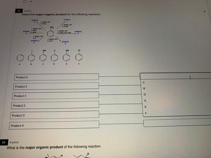 Solved 4 points Select the major organic product for the | Chegg.com