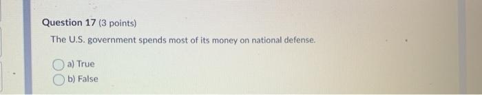 Solved Question 17 (3 points) The U.S. government spends | Chegg.com