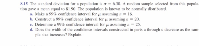 Solved 8.15 The standard deviation for a population is o = | Chegg.com