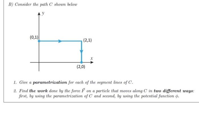 Solved B) Consider the path C shown below (0,1) (2,0) 1. | Chegg.com