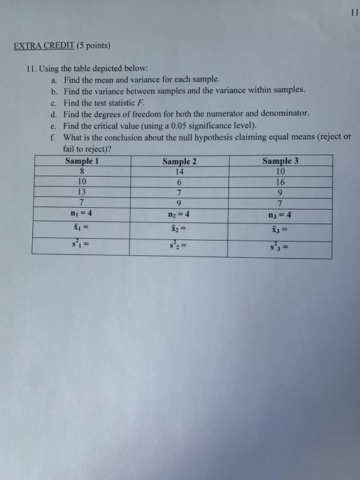 Solved 11 EXTRA CREDIT (5 points) 11. Using the table | Chegg.com