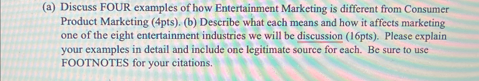 Solved (a) ﻿Discuss FOUR examples of how Entertainment | Chegg.com