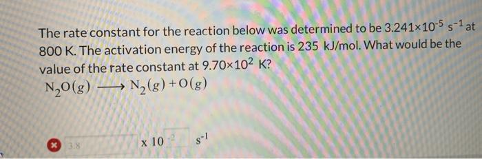 Solved The rate constant for the reaction below was | Chegg.com