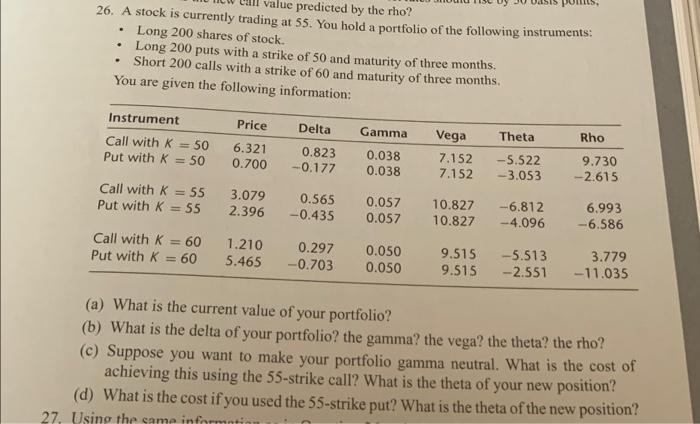 Solved . value predicted by the rho? 26. A stock is | Chegg.com