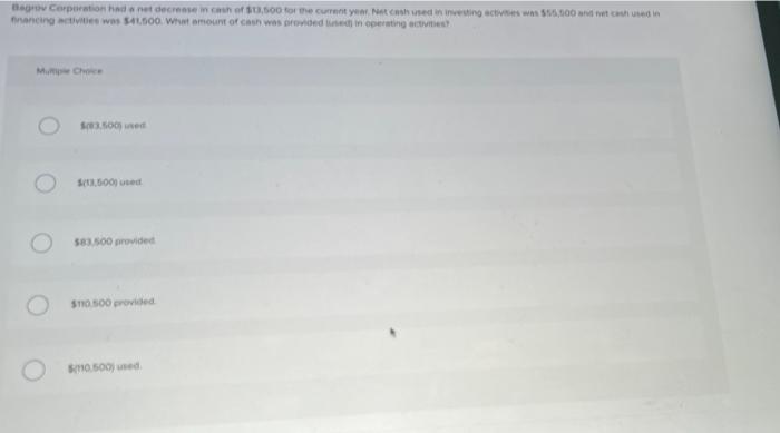 Solved Begrov Corporation had a net decrease in cash of | Chegg.com