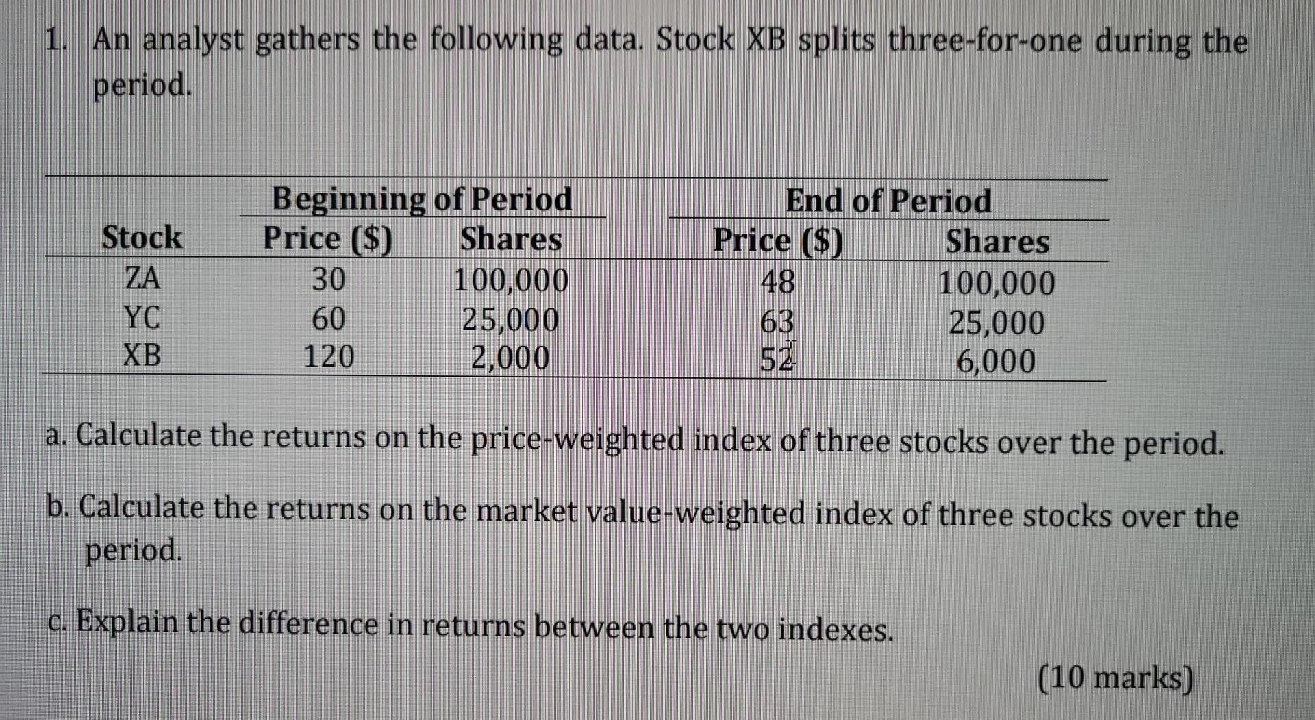 Solved 1 An Analyst Gathers The Following Data Stock Xb Chegg Com