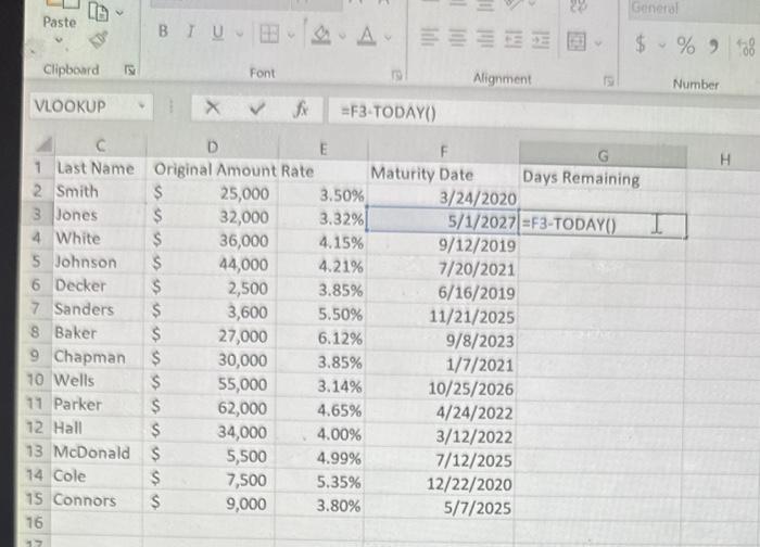 Solved calculate the number of days remaining for each | Chegg.com